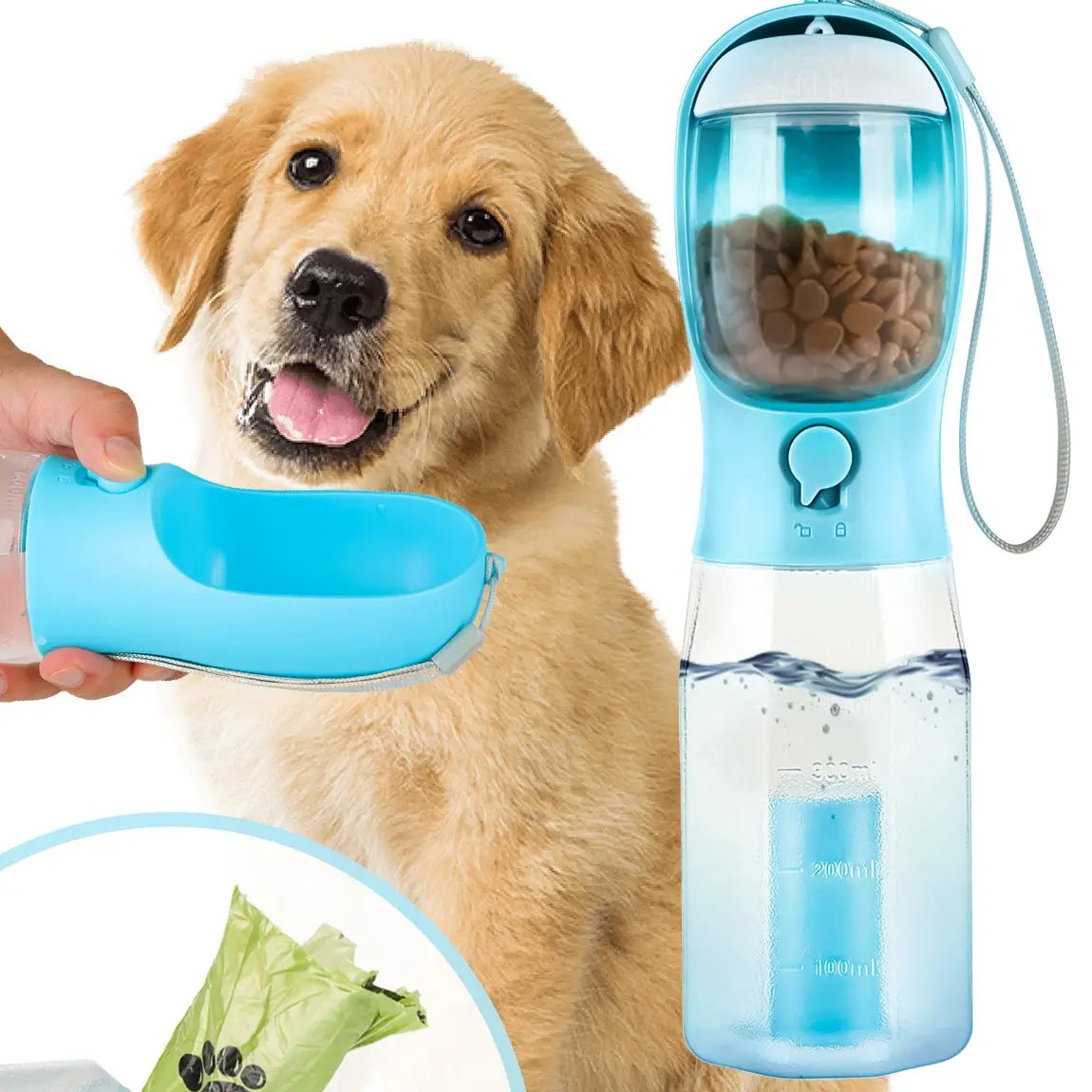 3-in-1 Dog Water Bottle - Water, Food & Poop Bag Dispenser, Leak-Proof from MotivePets for pet comfort, care and everyday use