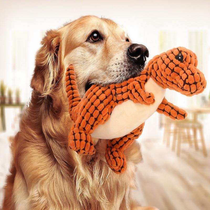 Dinosaur Plush Stuffing Squeaker Dog Toy from MotivePets for pet comfort, care and everyday use