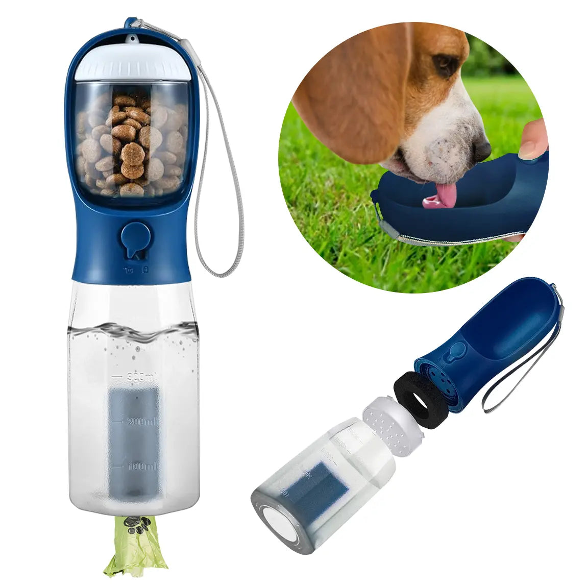 3-in-1 Dog Water Bottle - Water, Food & Poop Bag Dispenser, Leak-Proof from MotivePets for pet comfort, care and everyday use