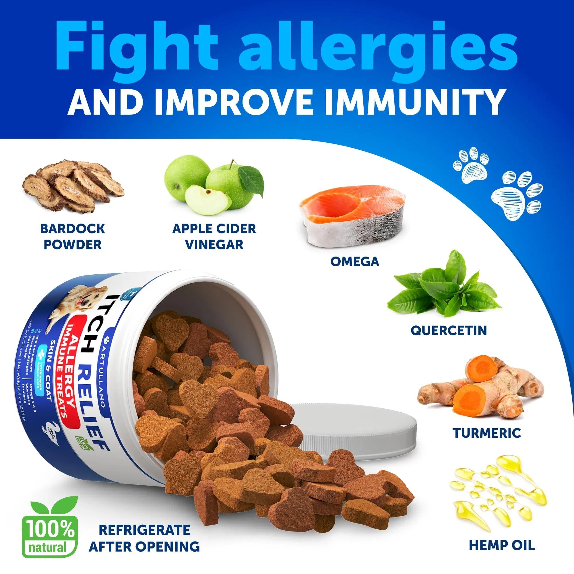 Artullano Itch Relief Allergy Immune Treats from MotivePets for pet comfort, care and everyday use