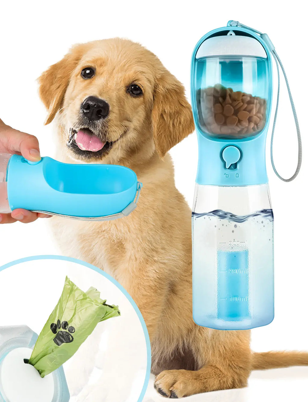 3-in-1 Dog Water Bottle - Water, Food & Poop Bag Dispenser, Leak-Proof from MotivePets for pet comfort, care and everyday use