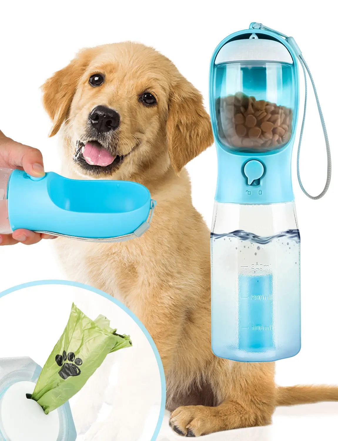 3-in-1 Dog Water Bottle - Water, Food & Poop Bag Dispenser, Leak-Proof from MotivePets for pet comfort, care and everyday use