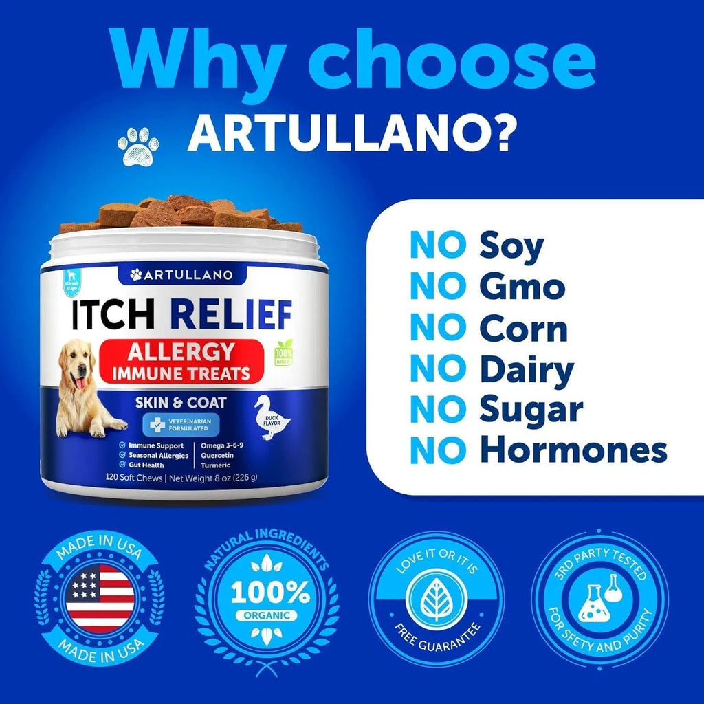 Artullano Itch Relief Allergy Immune Treats from MotivePets for pet comfort, care and everyday use