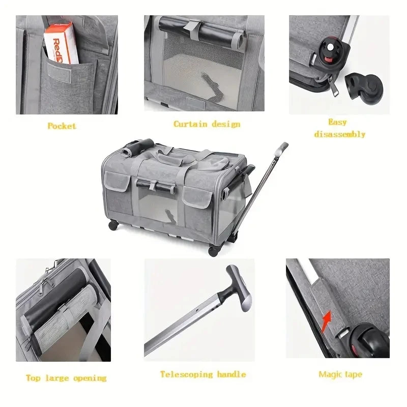 Extra Large Foldable Pet Trolley Carrier - Detachable Travel Bag, 44×60×39cm, 4 Colours from MotivePets for pet comfort, care and everyday use