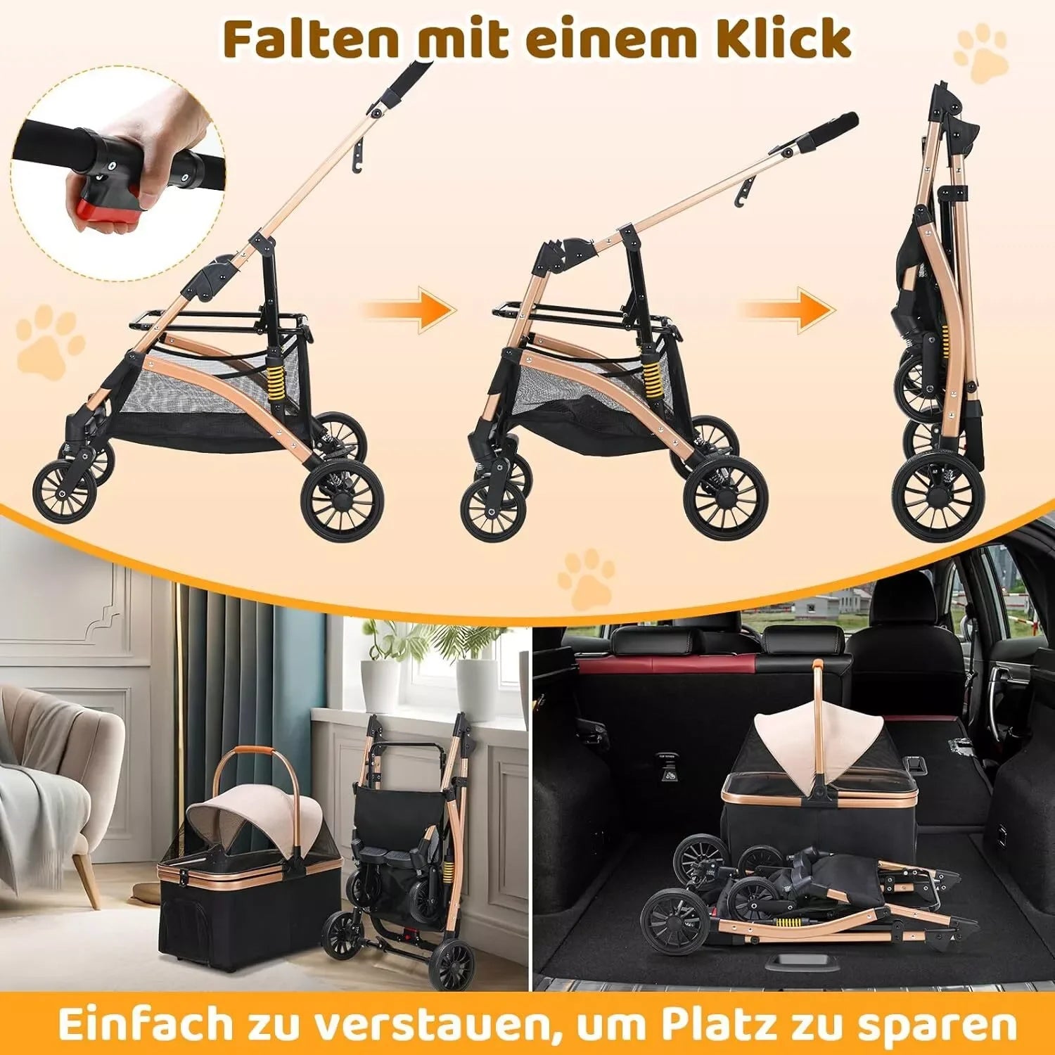 2-in-1 Foldable Pet Stroller & Transport Box - 360° Wheels, Up to 40kg, for Dogs & Cats from MotivePets for pet comfort, care and everyday use