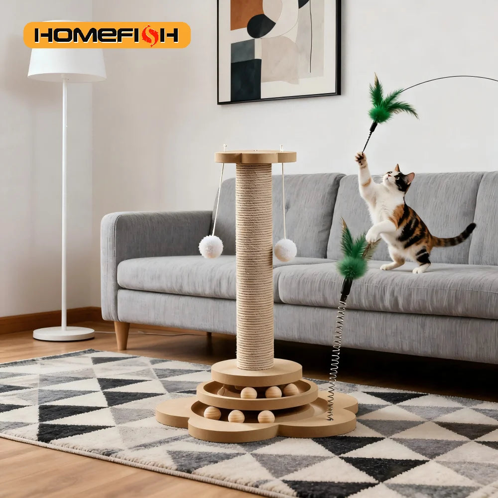 Solid Wood Cat Turntable - Sisal Scratching Board & Spinning Balls from MotivePets for pet comfort, care and everyday use