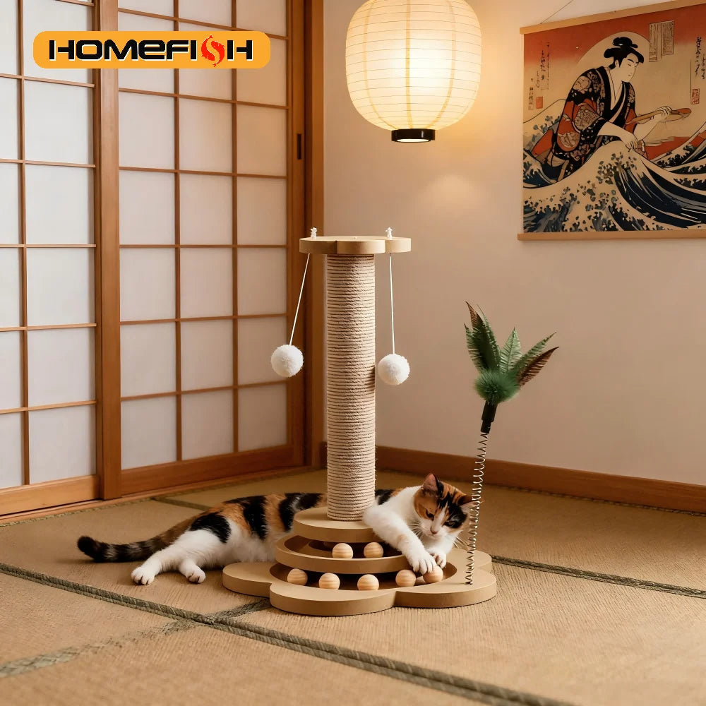 Solid Wood Cat Turntable - Sisal Scratching Board & Spinning Balls from MotivePets for pet comfort, care and everyday use
