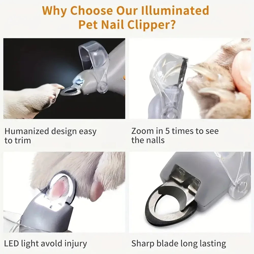 Dual-Sided Pet Nail Clippers - LED Light & 5x Magnification for Cats & Dogs from MotivePets for pet comfort, care and everyday use