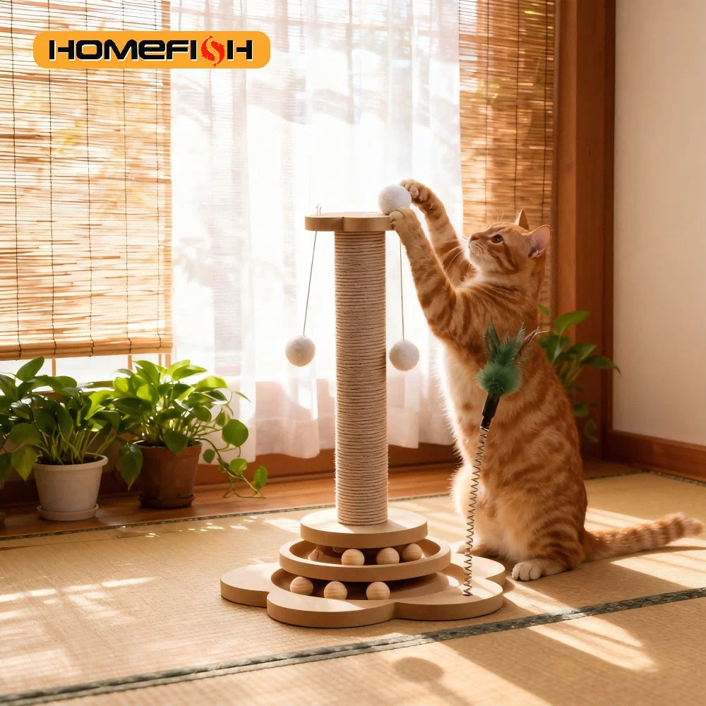 Solid Wood Cat Turntable - Sisal Scratching Board & Spinning Balls from MotivePets for pet comfort, care and everyday use