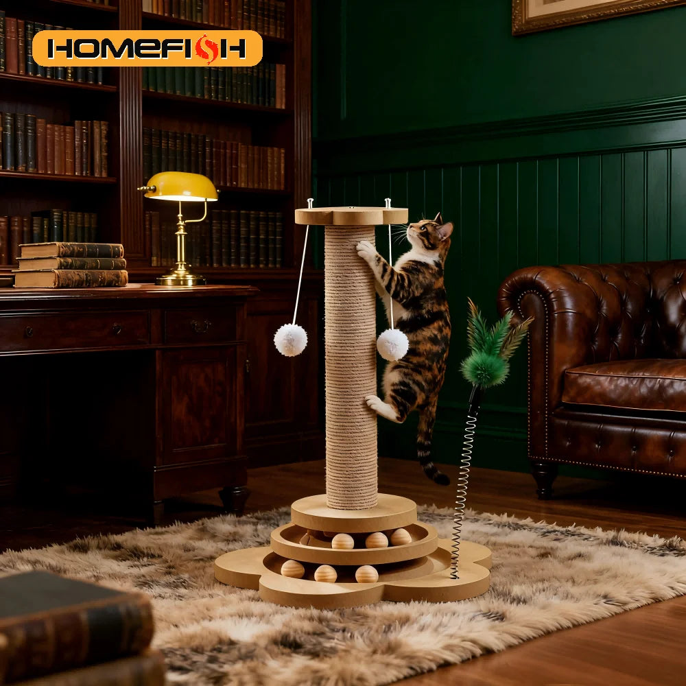 Solid Wood Cat Turntable - Sisal Scratching Board & Spinning Balls from MotivePets for pet comfort, care and everyday use