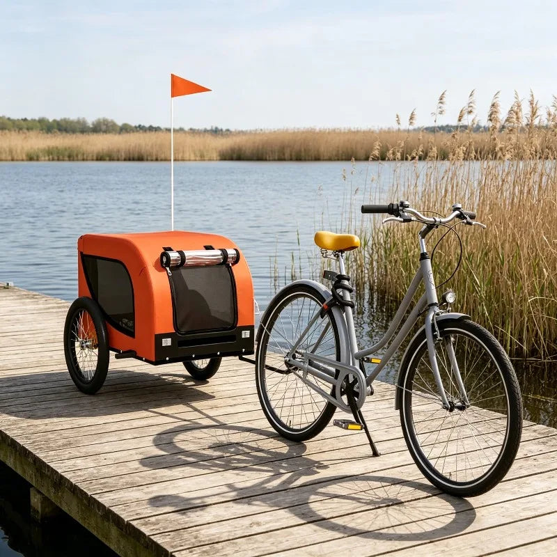 Foldable Pet Bike Trailer - Iron Frame, Oxford Cloth, for Dogs & Cats from MotivePets for pet comfort, care and everyday use