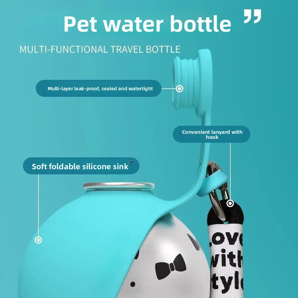 Portable Dog Water Bottle - 285ml Stainless Steel, Leak-Proof, Silicone Bowl from MotivePets for pet comfort, care and everyday use