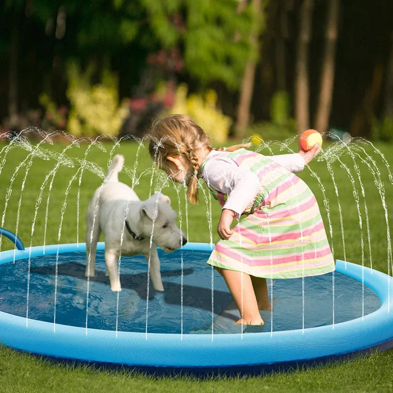 Inflatable Pet Splash Pad & Sprinkler Mat - Outdoor Cooling Pool for Dogs, 3 Sizes from MotivePets for pet comfort, care and everyday use