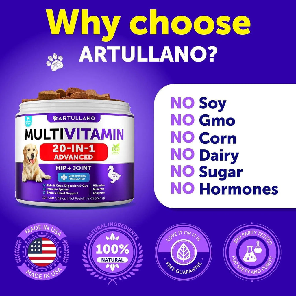 Artullano 20-in-1 Advanced Multivitamin from MotivePets for pet comfort, care and everyday use