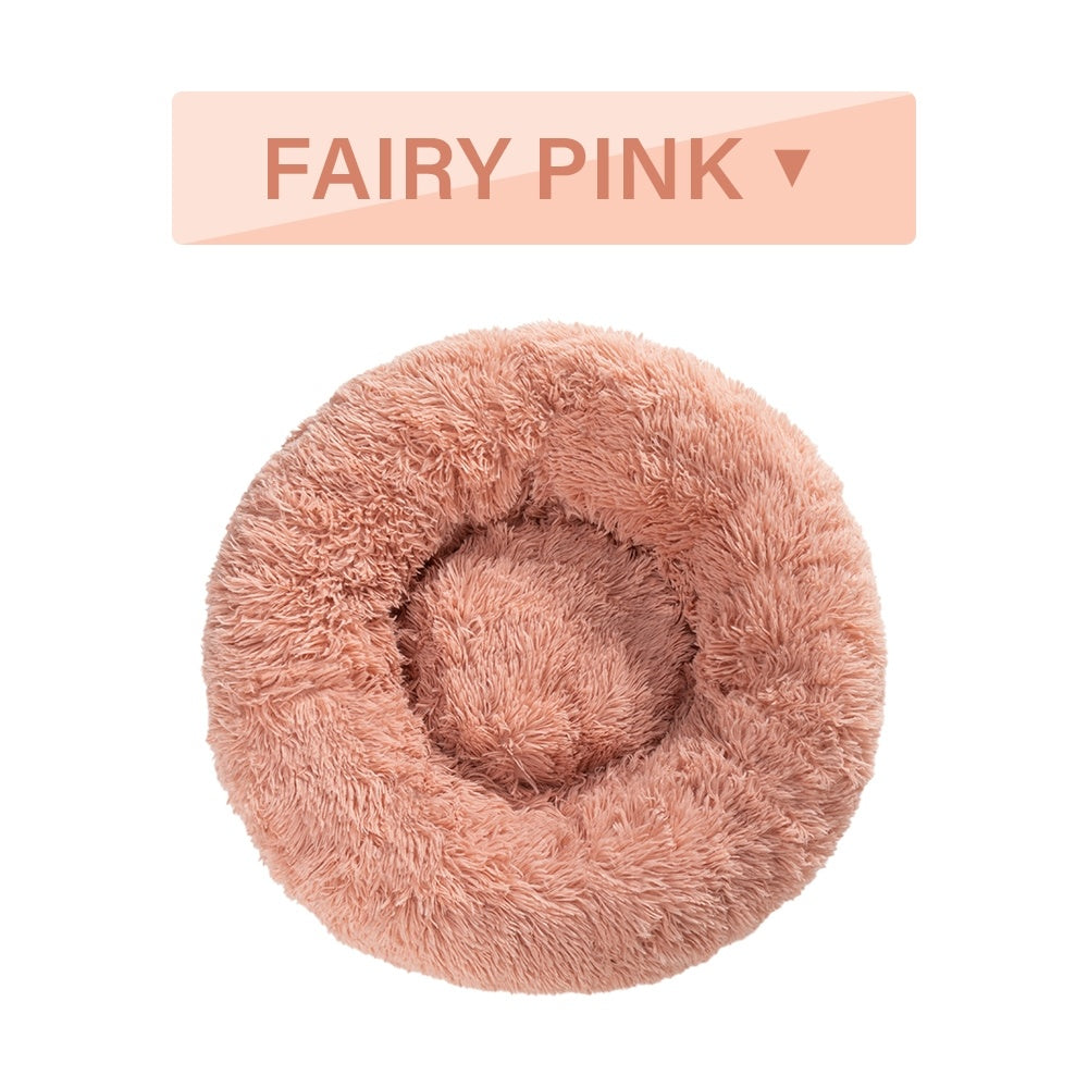 Fluffy Donut Calming Plush Pet Bed from MotivePets for pet comfort, care and everyday use