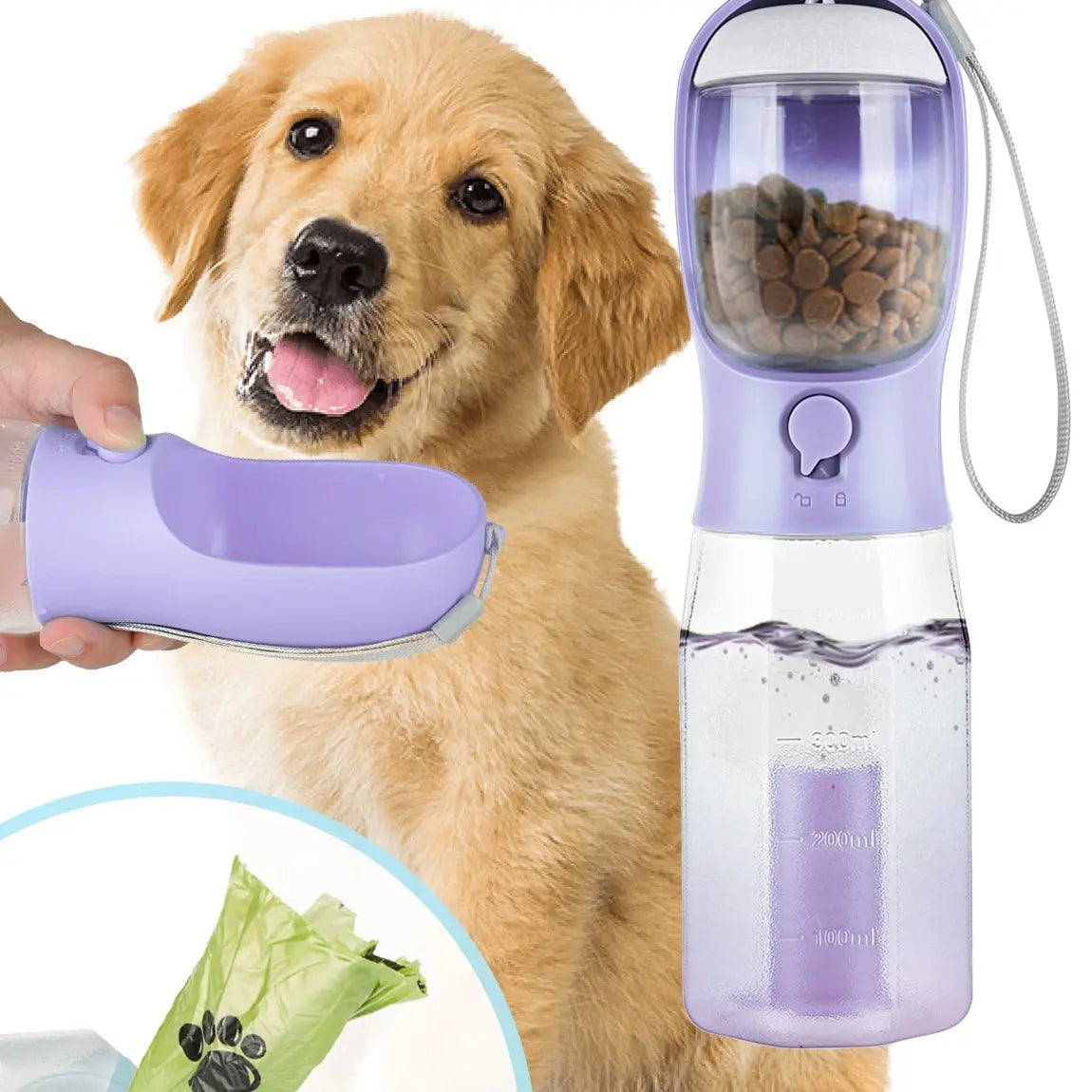 3-in-1 Dog Water Bottle - Water, Food & Poop Bag Dispenser, Leak-Proof from MotivePets for pet comfort, care and everyday use