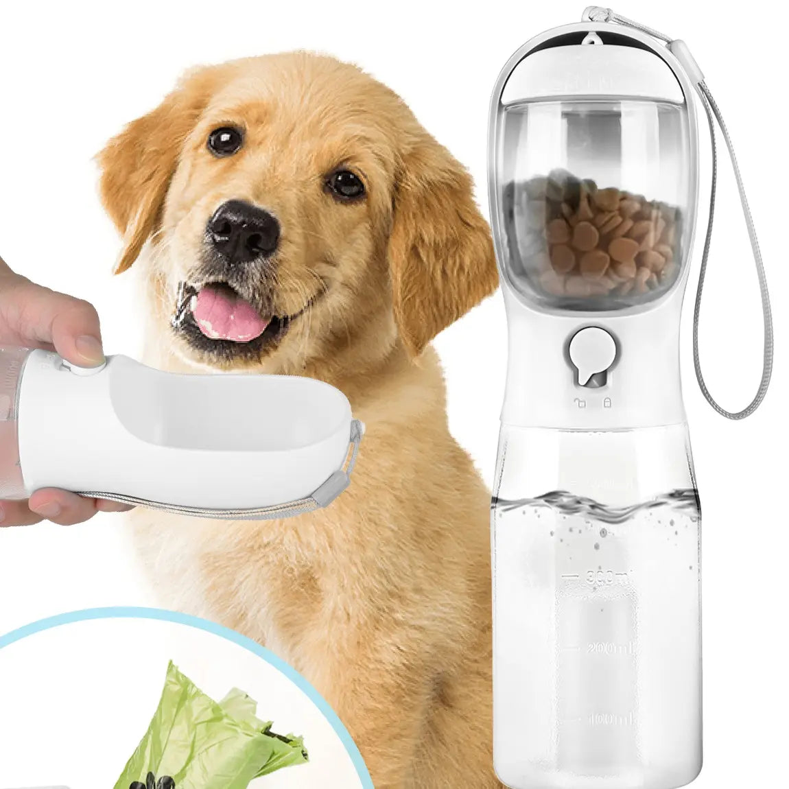 3-in-1 Dog Water Bottle - Water, Food & Poop Bag Dispenser, Leak-Proof from MotivePets for pet comfort, care and everyday use